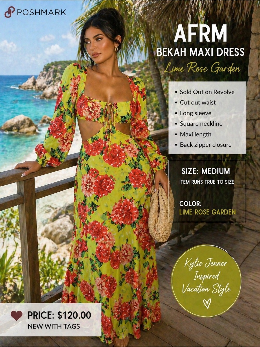 AFRM Bekah Maxi Dress - Lime with Rose Floral sold out on Revolve
